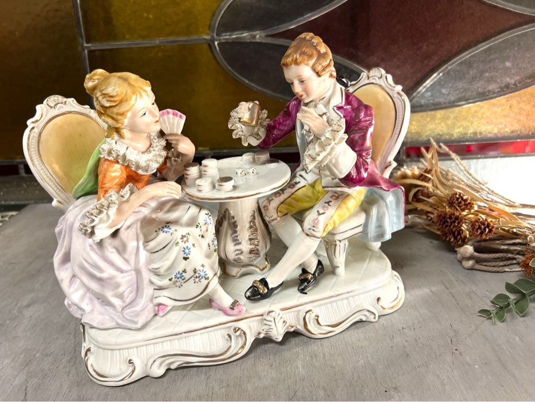 陶器 置物 貴婦人 男爵 貴族 フィギュリン インテリア アンティーク