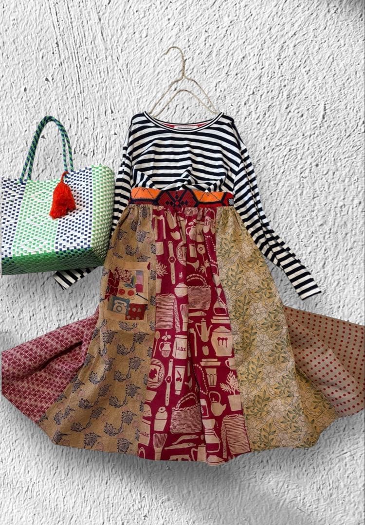 1104 エプロン　かわいい　手ぬぐい　リメイク　handmade 柿渋染　手拭