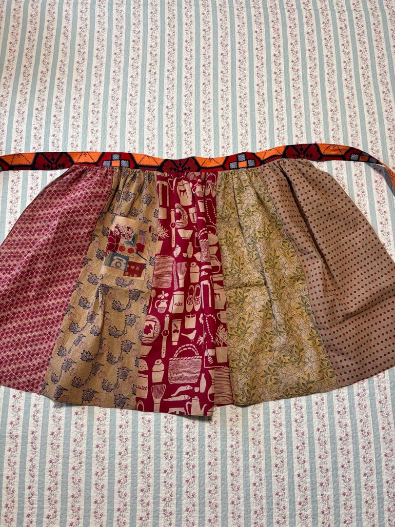 1104 エプロン　かわいい　手ぬぐい　リメイク　handmade 柿渋染　手拭