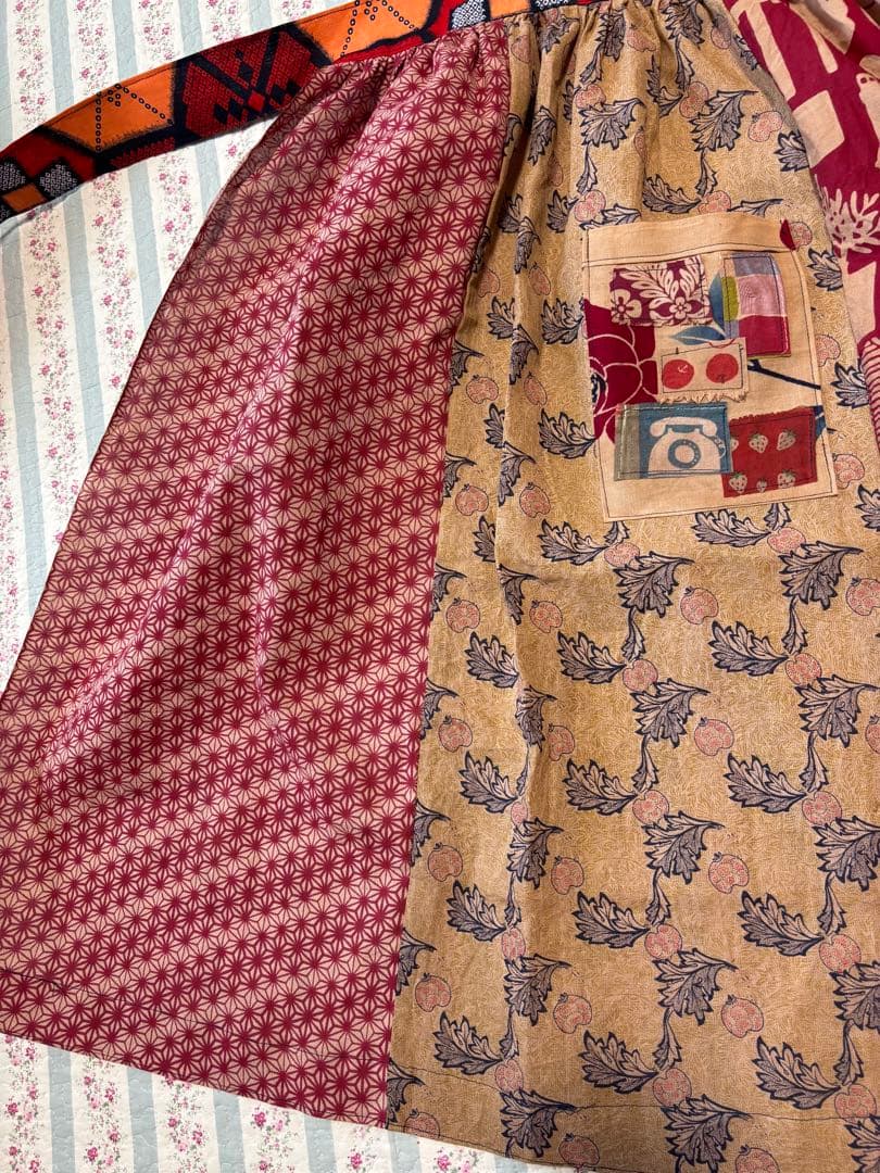 1104 エプロン　かわいい　手ぬぐい　リメイク　handmade 柿渋染　手拭