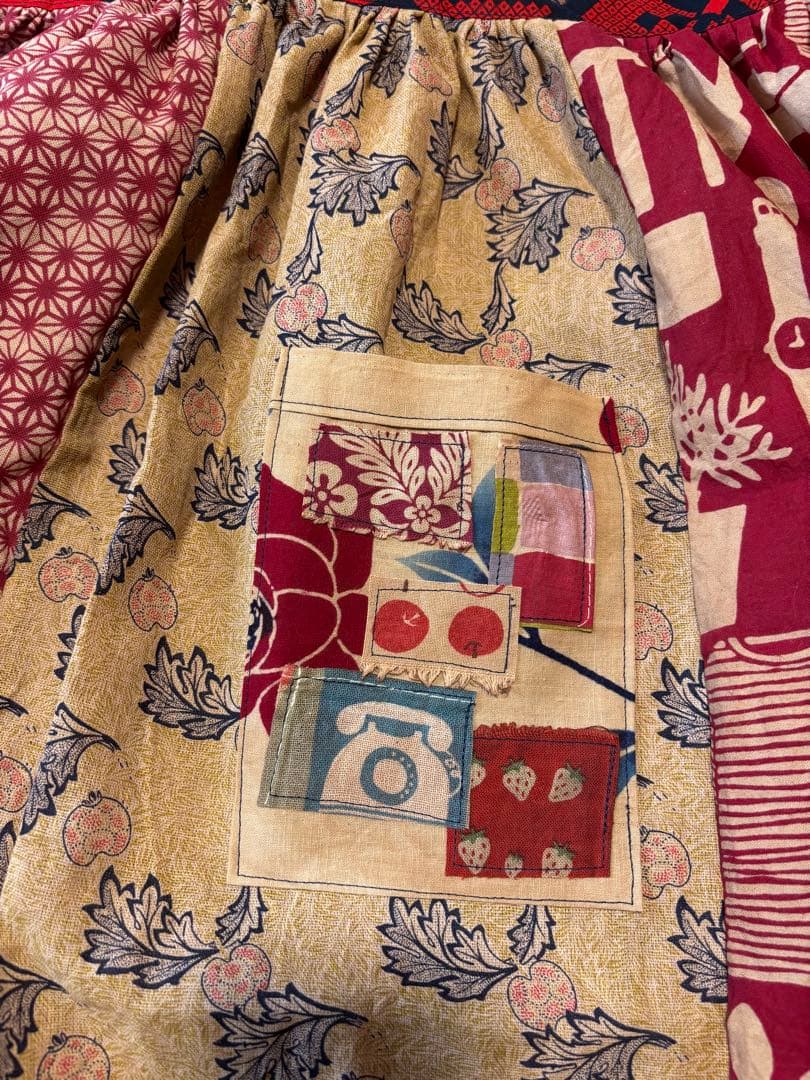 1104 エプロン　かわいい　手ぬぐい　リメイク　handmade 柿渋染　手拭