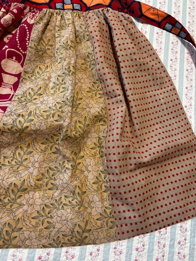 1104 エプロン　かわいい　手ぬぐい　リメイク　handmade 柿渋染　手拭