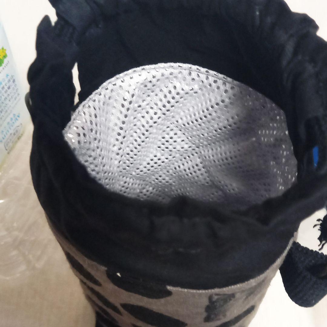 手作り☆保冷保温ペットボトルホルダー☆~1L対応☆グレー&黒ねこちゃん☆エチノ