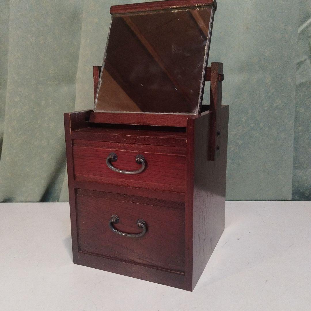 京都古民家より、昭和の鏡付化粧ケース　メイクボックス　木製手提げ