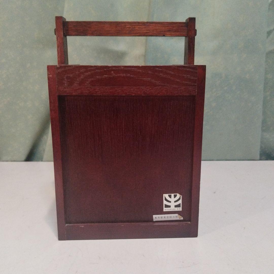 京都古民家より、昭和の鏡付化粧ケース　メイクボックス　木製手提げ