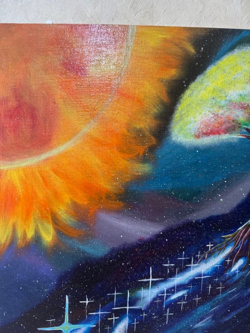 宇宙と自然のアクリル画