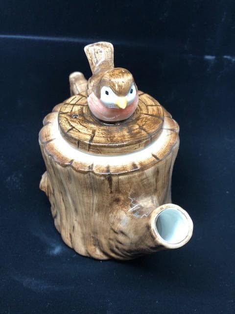 【中古ビンテージ】イギリス輸入　切り株と小鳥のティーポット BOB HERSEY