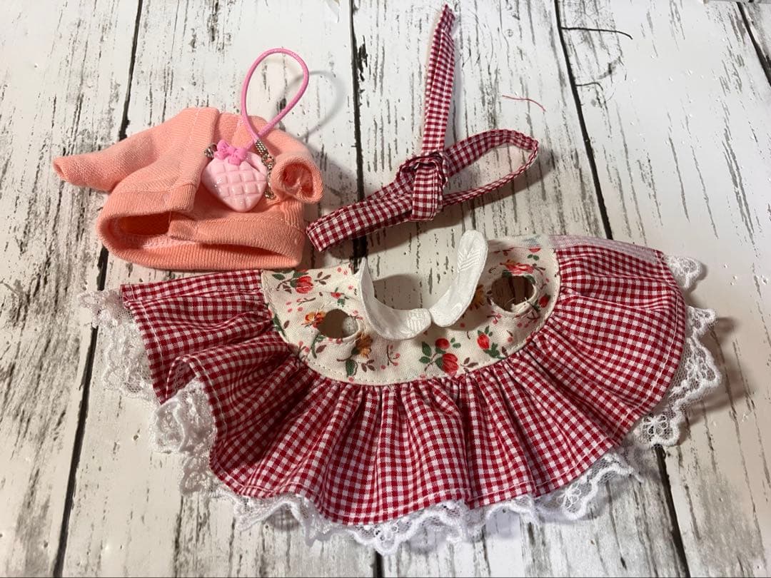 イルメールハッピードールサイズボレロセット　花柄×ギンガムチェック赤色