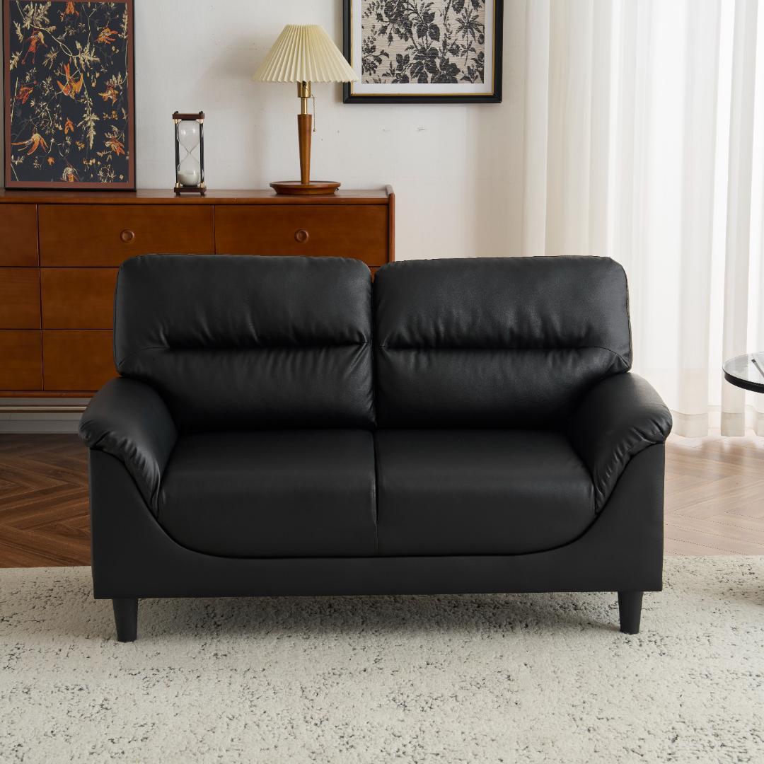2Pけソファ PUレザー 座面肘掛け一体型 圧力分散 高品質 耐荷重 BLACK