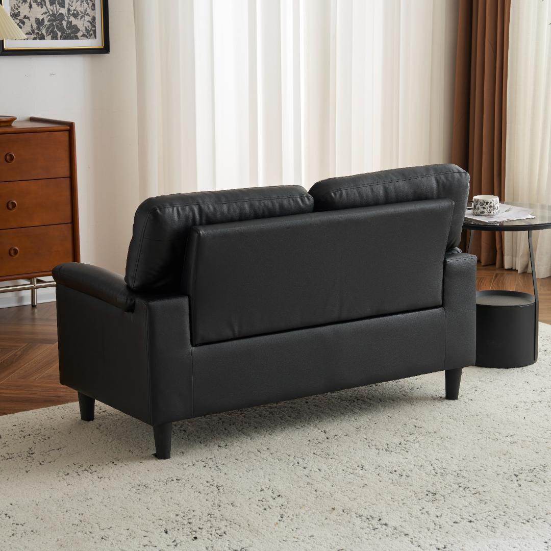 2Pけソファ PUレザー 座面肘掛け一体型 圧力分散 高品質 耐荷重 BLACK
