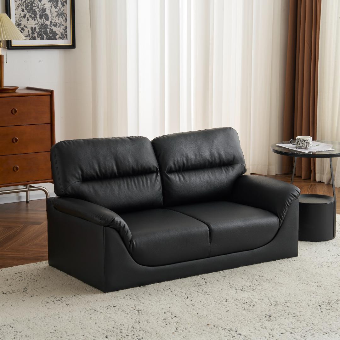 2Pけソファ PUレザー 座面肘掛け一体型 圧力分散 高品質 耐荷重 BLACK
