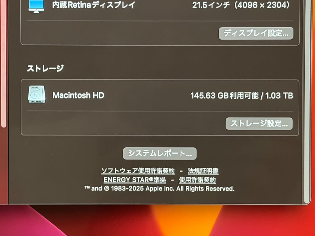 iMac 21.5インチ 2017, 16GBメモリ, 1TB HDD