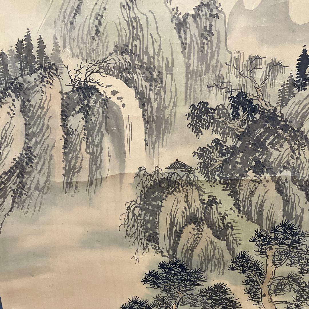 山水図 掛軸 鏡山銘 骨董 古美術 茶道具 鑑賞 【鏡山】肉筆 壁掛け 雑貨
