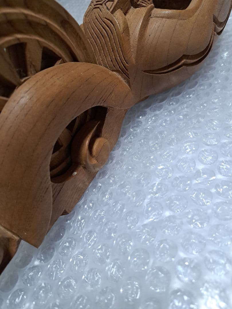 手彫り　墨壺(すみつぼ)　糸通し穴なし　欅(けやき) 鶴亀　全長310㎜　新品