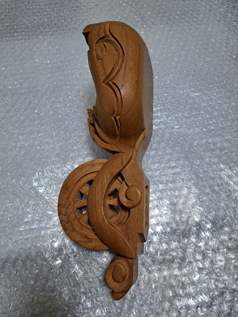 手彫り　墨壺(すみつぼ)　糸通し穴なし　欅(けやき) 鶴亀　全長310㎜　新品