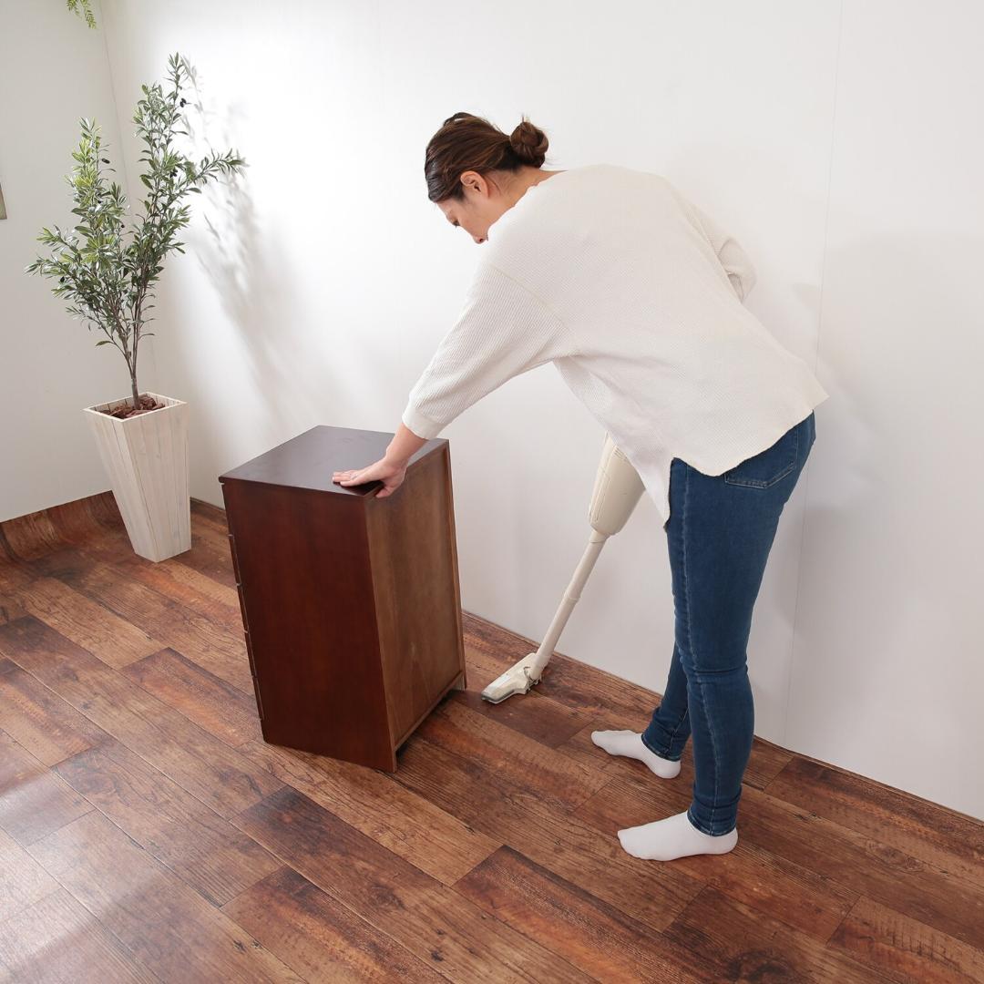 ＜５段＞天然木桐材で軽量！ 組み立て不要 全段カギ付 リビングチェスト ブラウン