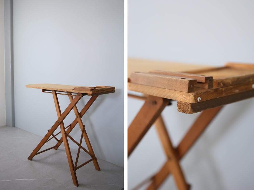 英国アンティーク折畳式アイロンボード/木製テーブル机/飾り棚/花台(92-45)