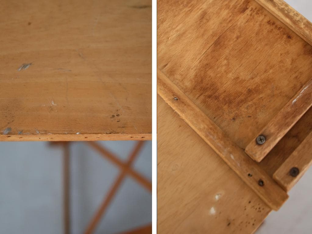 英国アンティーク折畳式アイロンボード/木製テーブル机/飾り棚/花台(92-45)