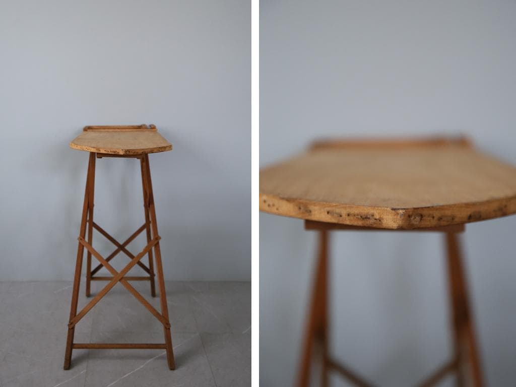 英国アンティーク折畳式アイロンボード/木製テーブル机/飾り棚/花台(92-45)