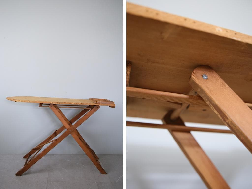 英国アンティーク折畳式アイロンボード/木製テーブル机/飾り棚/花台(92-45)