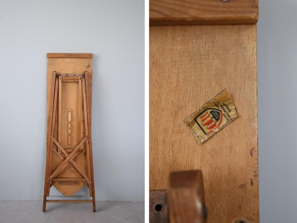 英国アンティーク折畳式アイロンボード/木製テーブル机/飾り棚/花台(92-45)