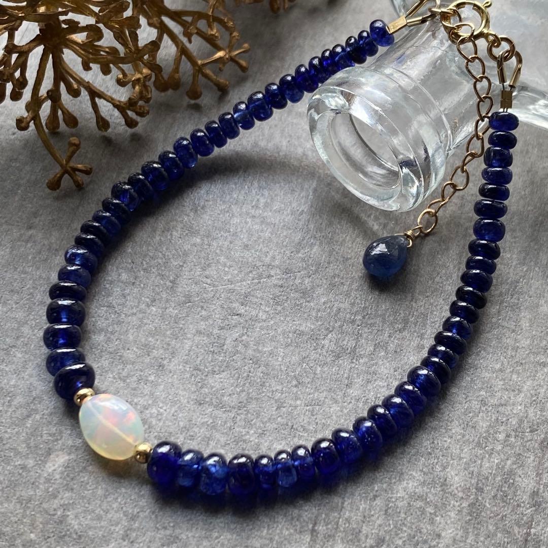 サファイア&プレシャスオパール✴︎14kgfワイヤーブレスレットB196