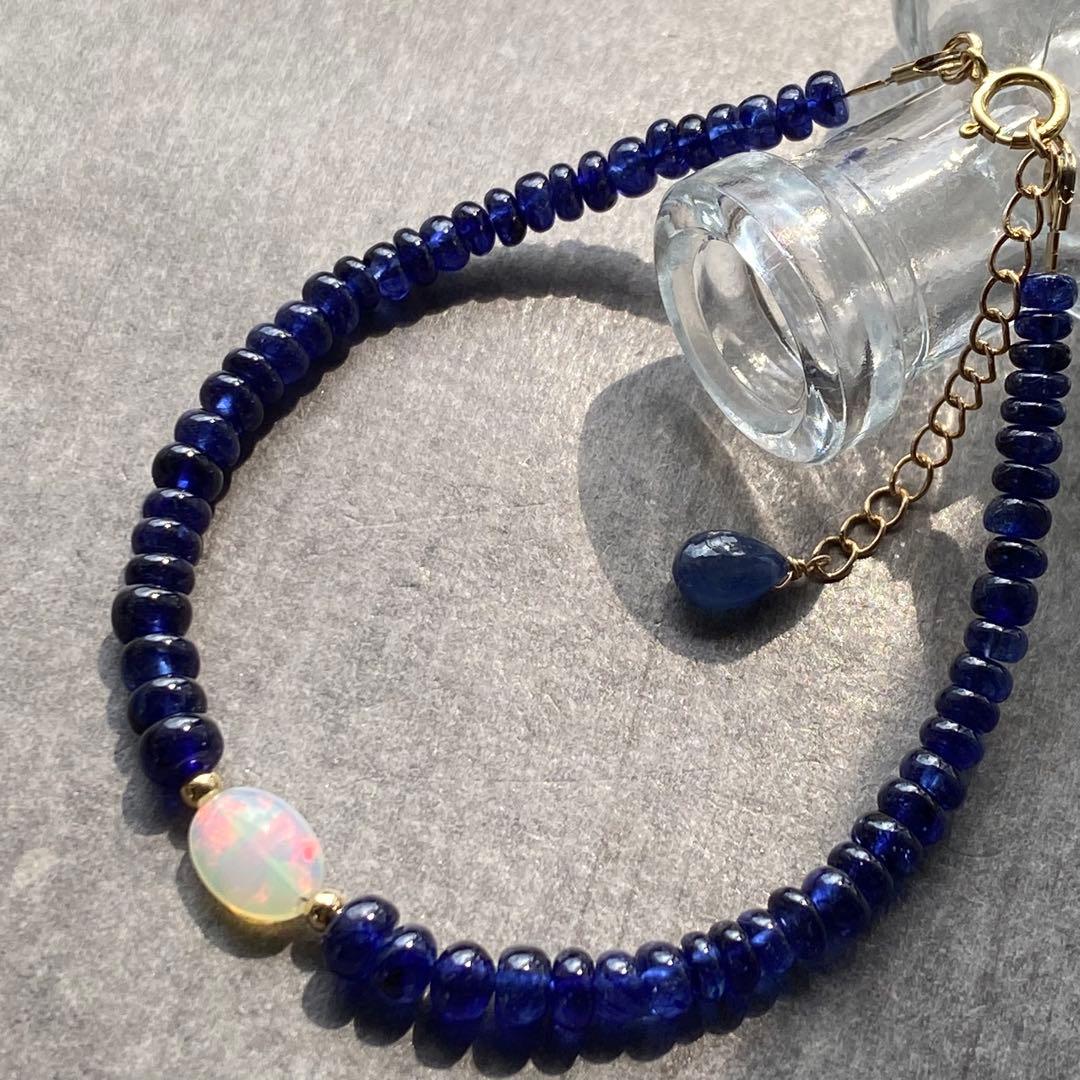 サファイア&プレシャスオパール✴︎14kgfワイヤーブレスレットB196