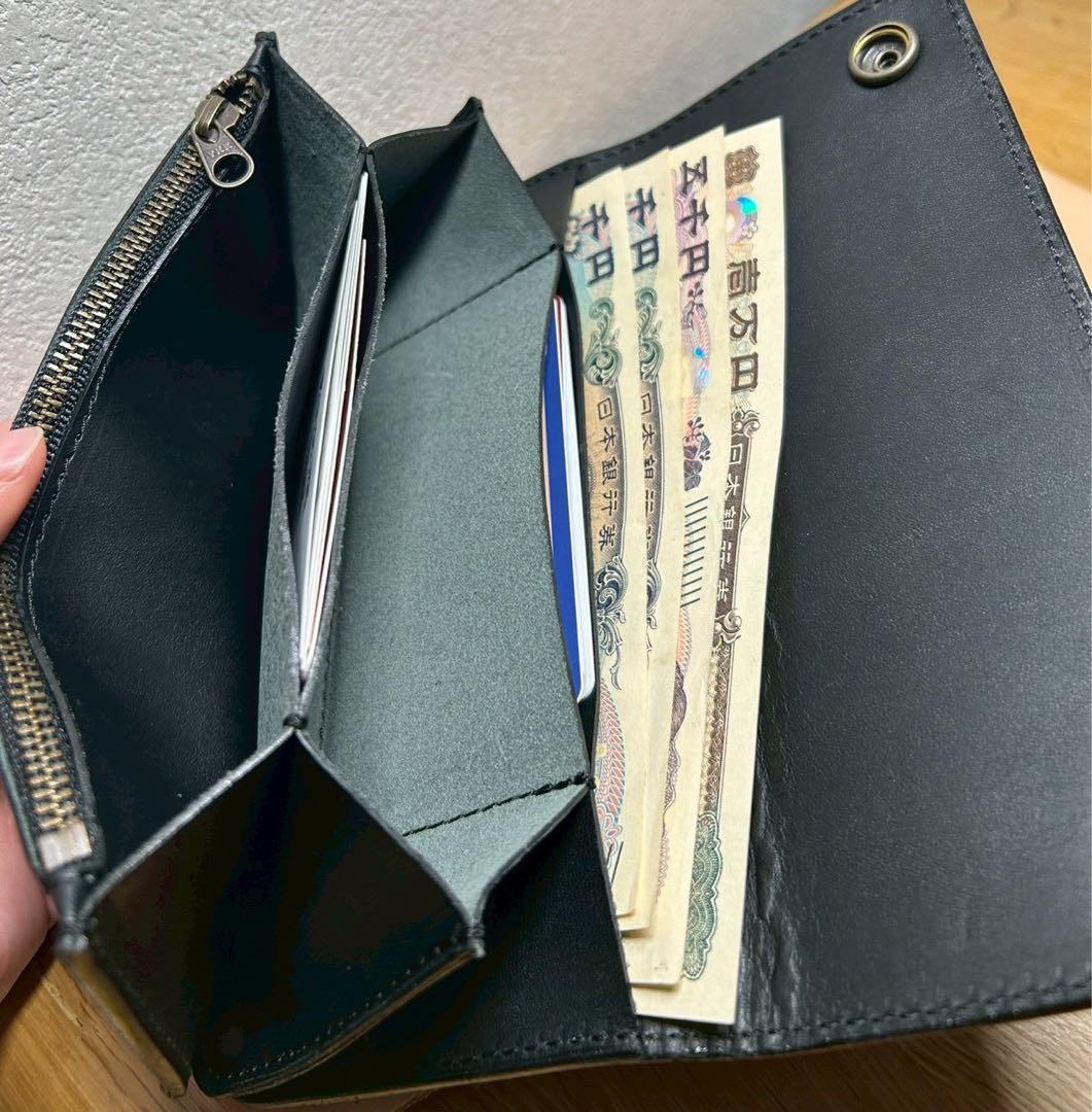 トラッカーウォレット　ミドル　ロング　3層　コンパクト財布　本革　牛革