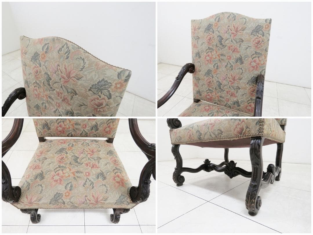 フランスアンティーク アームチェア ウォルナット ゴブラン織り バロック様式 ①