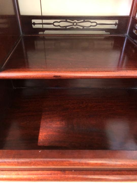 中国小叶紫檀家具 紫檀茶箪笥 透かし彫り飾り棚 年代品