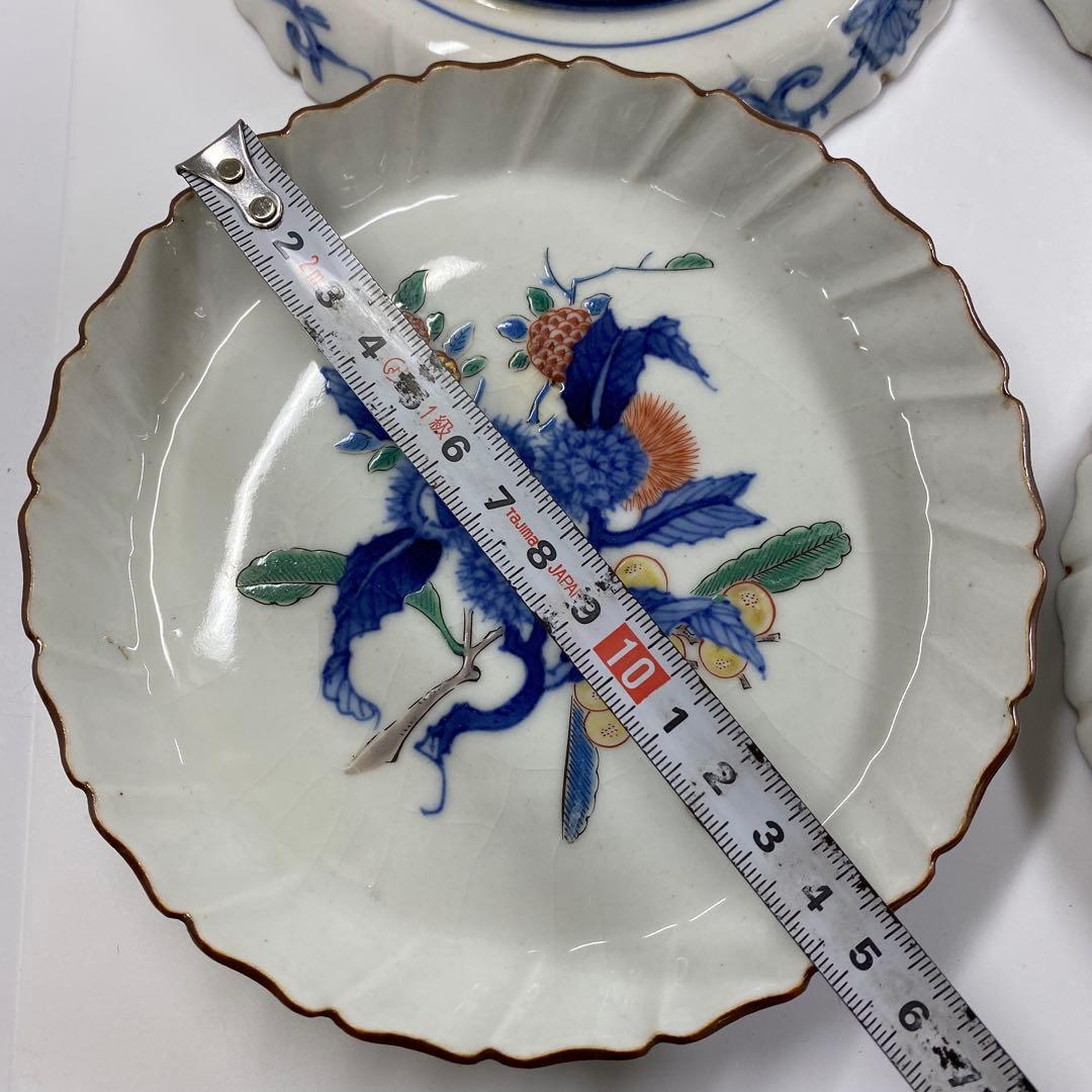 江戸後期　渦福柿右衛門手　栗図中皿9枚　幅約14.7㎝　東Y7-0314☆2F