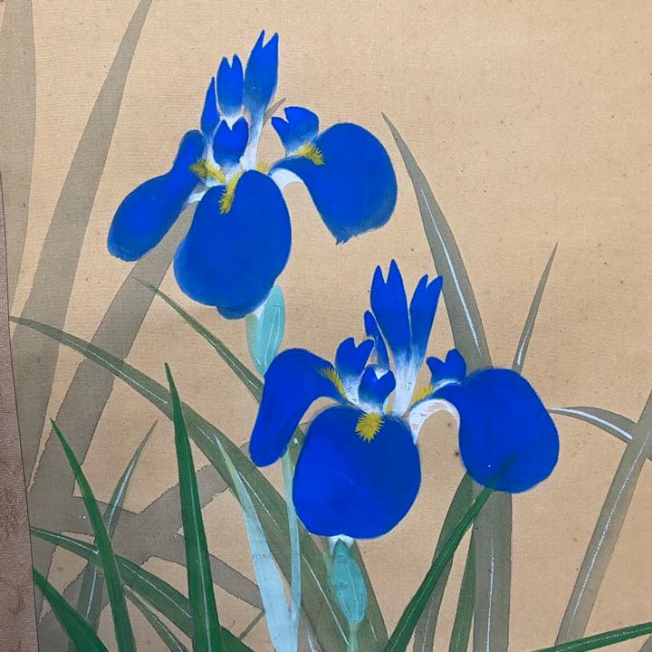 超限定6月4日20時迄 ‼️富山作　杜若に水鳥　掛け軸　絹本肉筆署名落款合わせ桐箱