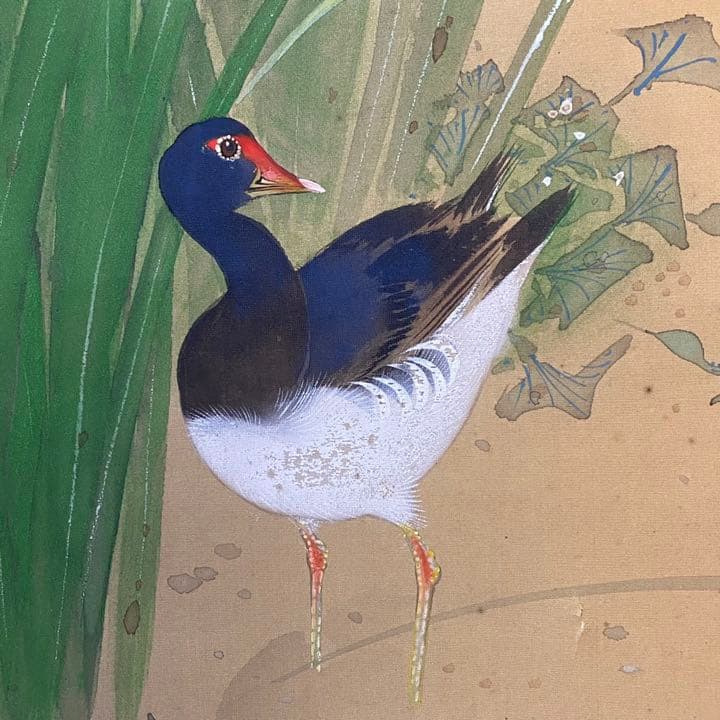 超限定6月4日20時迄 ‼️富山作　杜若に水鳥　掛け軸　絹本肉筆署名落款合わせ桐箱