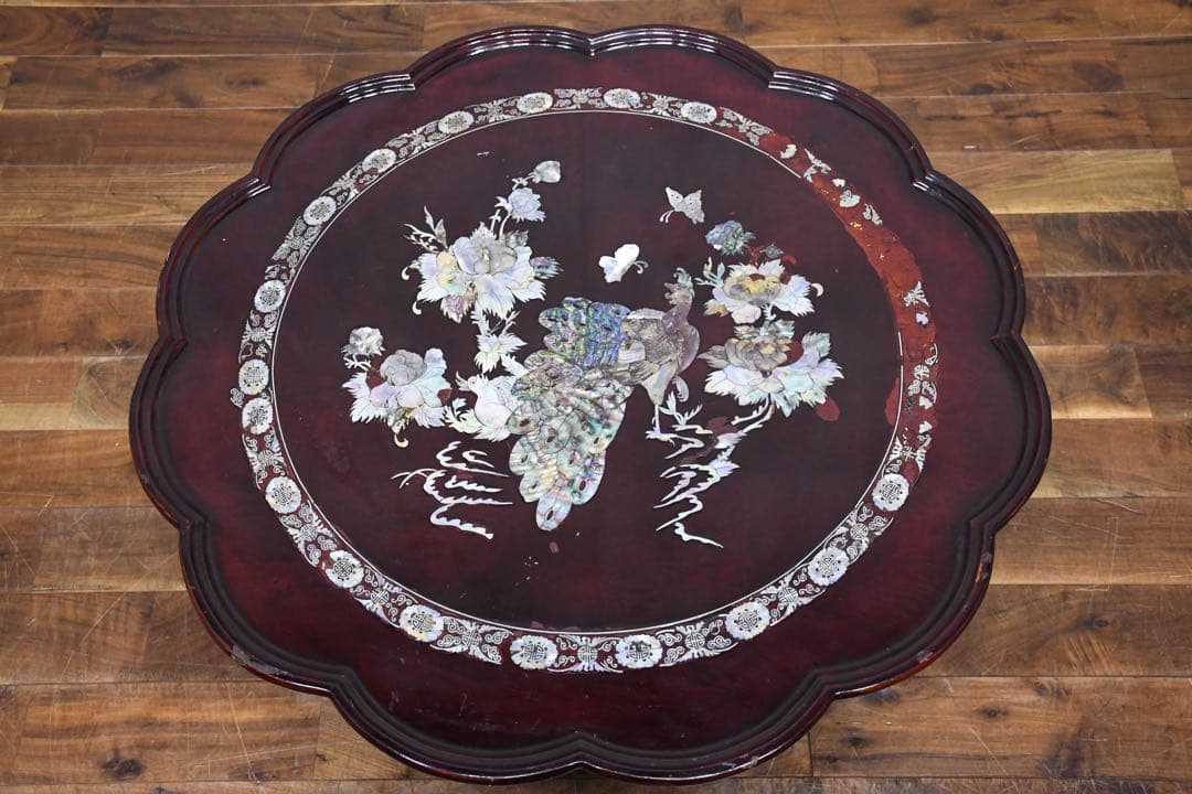 EFK24 螺鈿細工 韓国漆塗り 丸角座卓 ちゃぶ台 折れ脚 折り畳み 丸角お膳