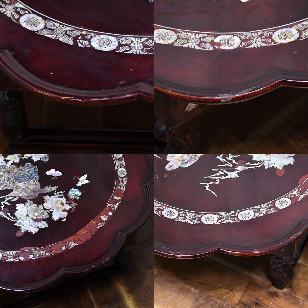 EFK24 螺鈿細工 韓国漆塗り 丸角座卓 ちゃぶ台 折れ脚 折り畳み 丸角お膳