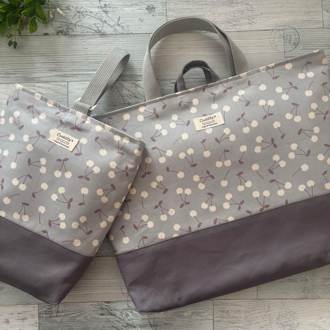 さくらんぼ柄くすみブルー　入園入学5点セット