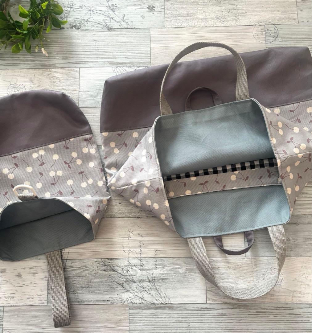 さくらんぼ柄くすみブルー　入園入学5点セット