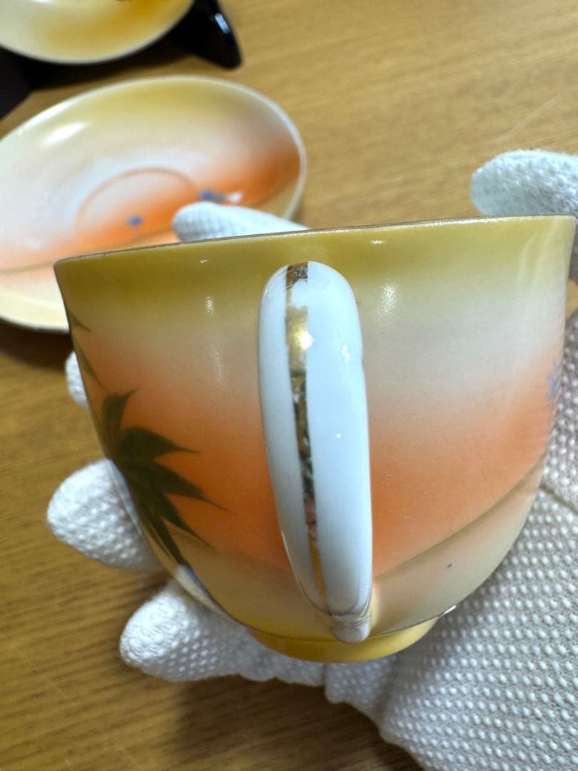 オールドノリタケ美品！金彩砂漠風景画 トリオセット　カップ＆ソーサー　プレー卜