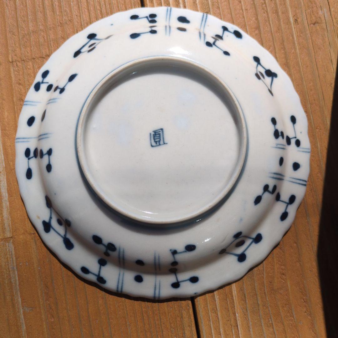 陶器皿 　手万里人形藍模様小皿　レトロ　アンティーク