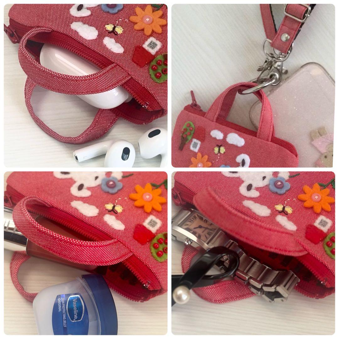 ビーズ刺繍のアップリケがかわいいリバティ生地フィービーミニバッグチャーム/デニム