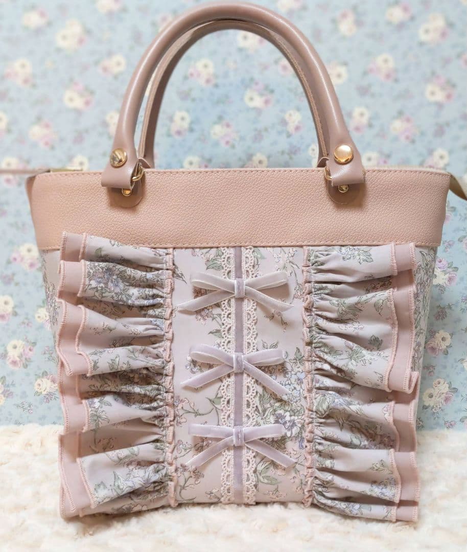 シ*]様 リバティ　セリーヌ　ミストラベンダー　フラップファスナー付フリルトート