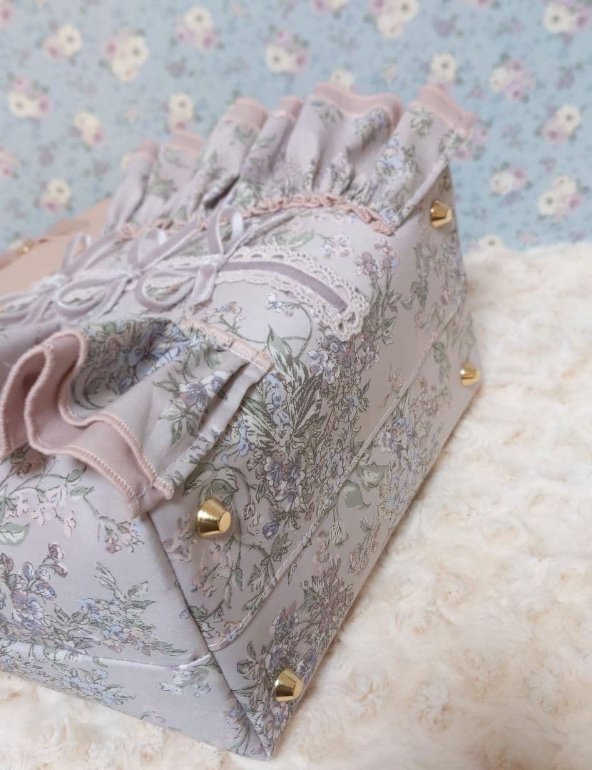 シ*]様 リバティ　セリーヌ　ミストラベンダー　フラップファスナー付フリルトート