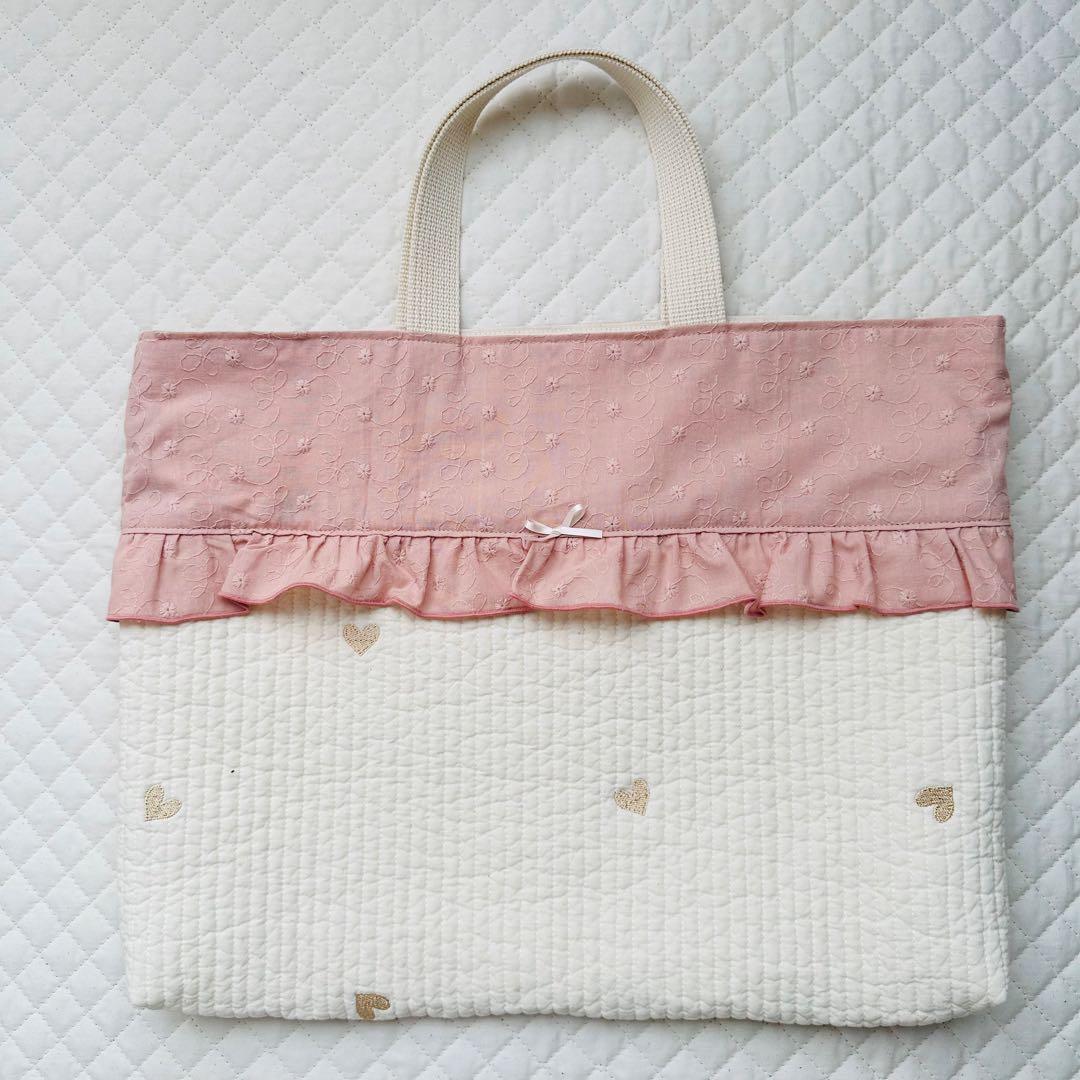 y..✿ฺ ハンドメイド　ヌビ　レッスンバッグ　ハート　ピンク　女の子