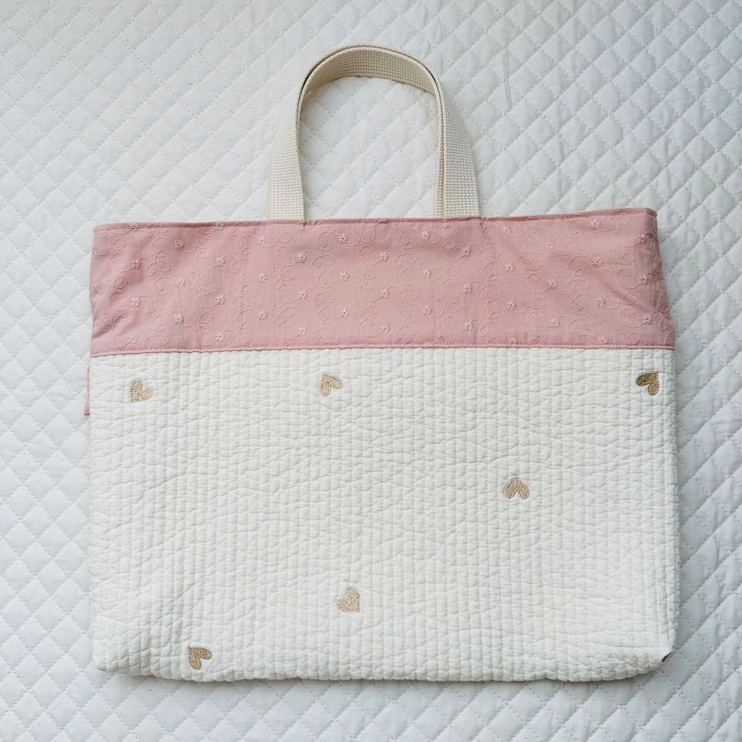 y..✿ฺ ハンドメイド　ヌビ　レッスンバッグ　ハート　ピンク　女の子