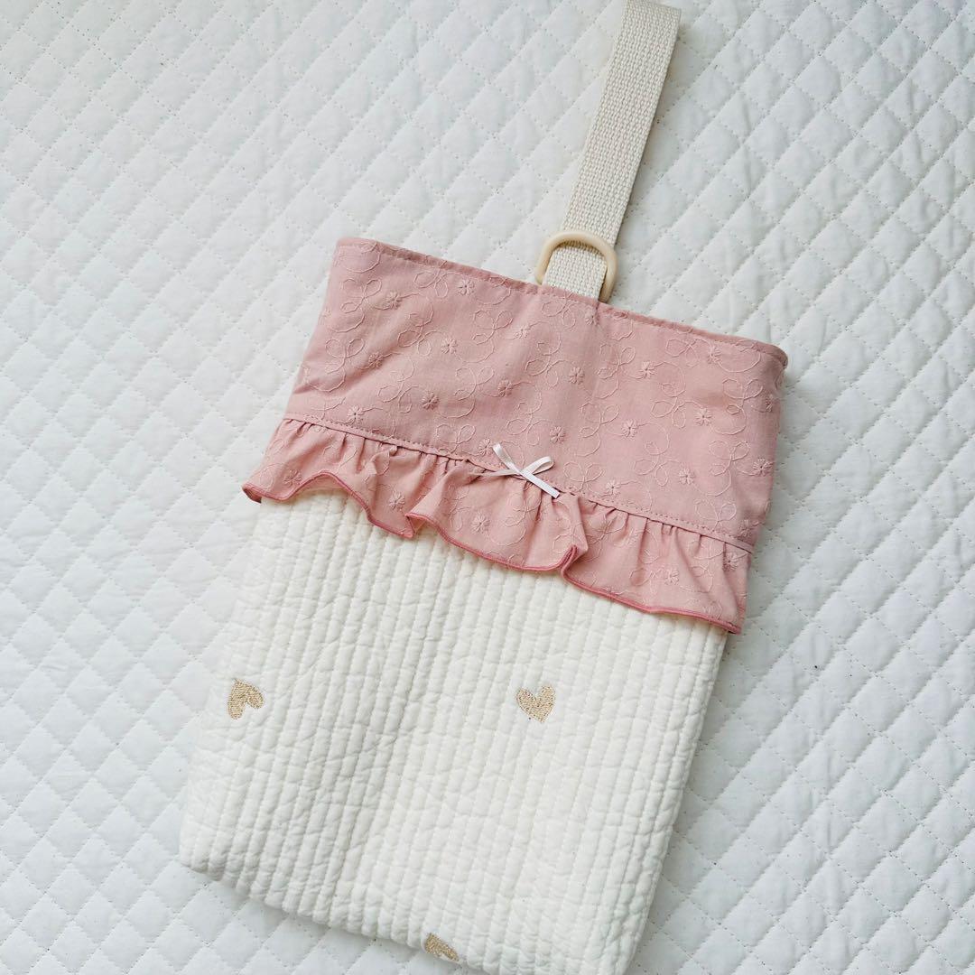 y..✿ฺ ハンドメイド　ヌビ　レッスンバッグ　ハート　ピンク　女の子