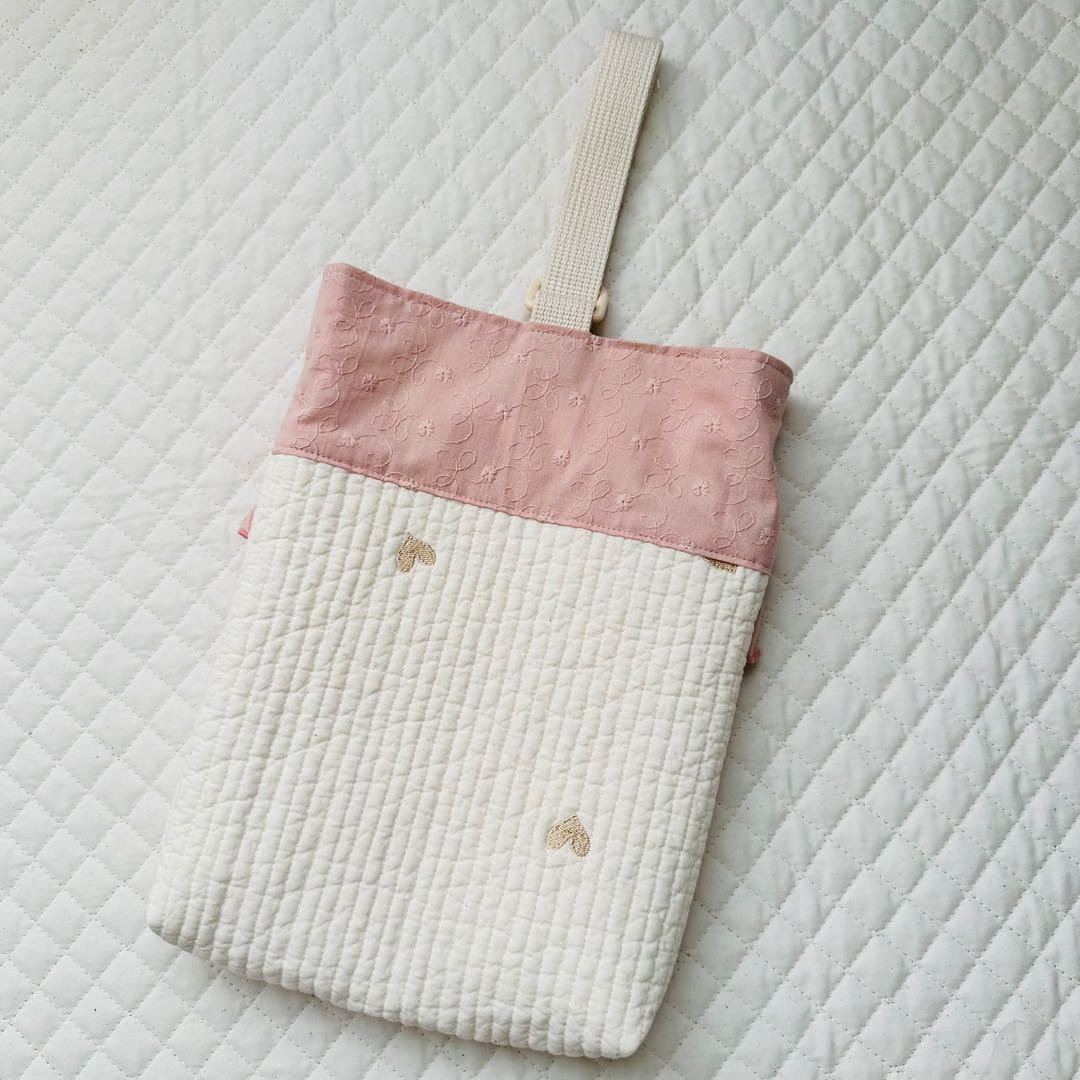 y..✿ฺ ハンドメイド　ヌビ　レッスンバッグ　ハート　ピンク　女の子