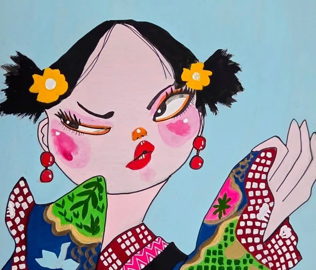 山口香代子作着物を着た女性の絵画