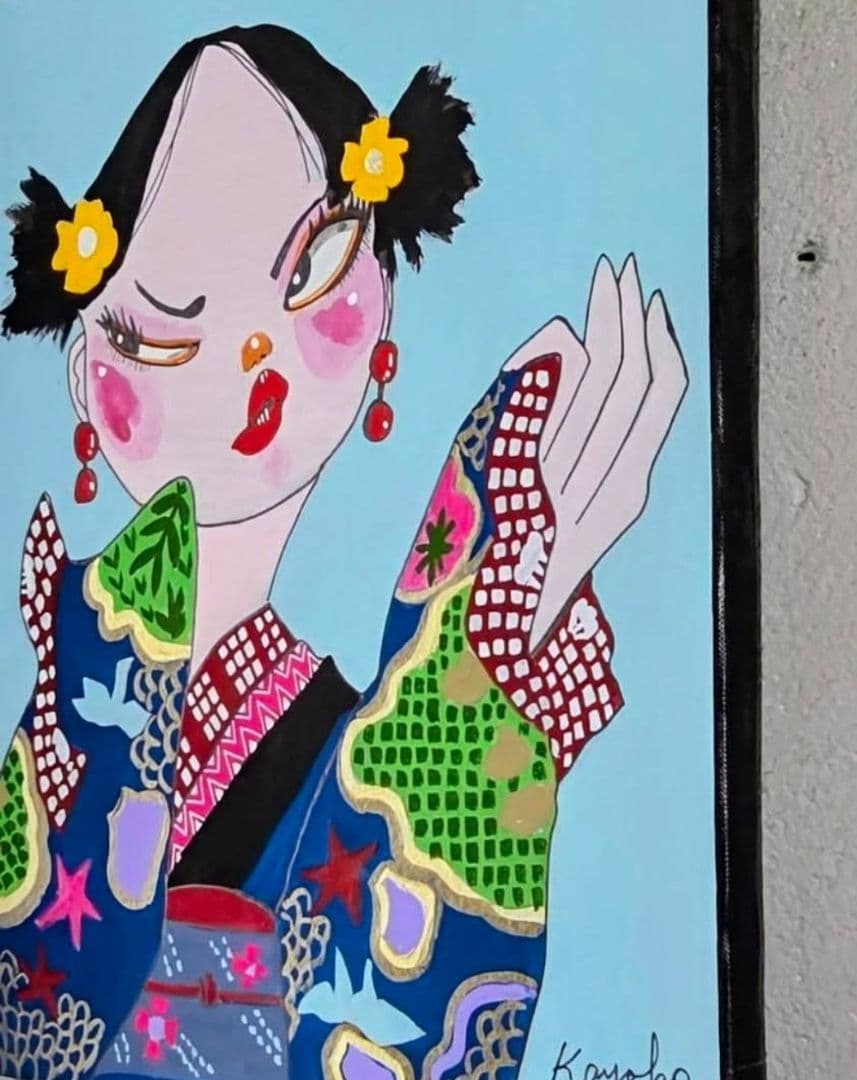 山口香代子作着物を着た女性の絵画