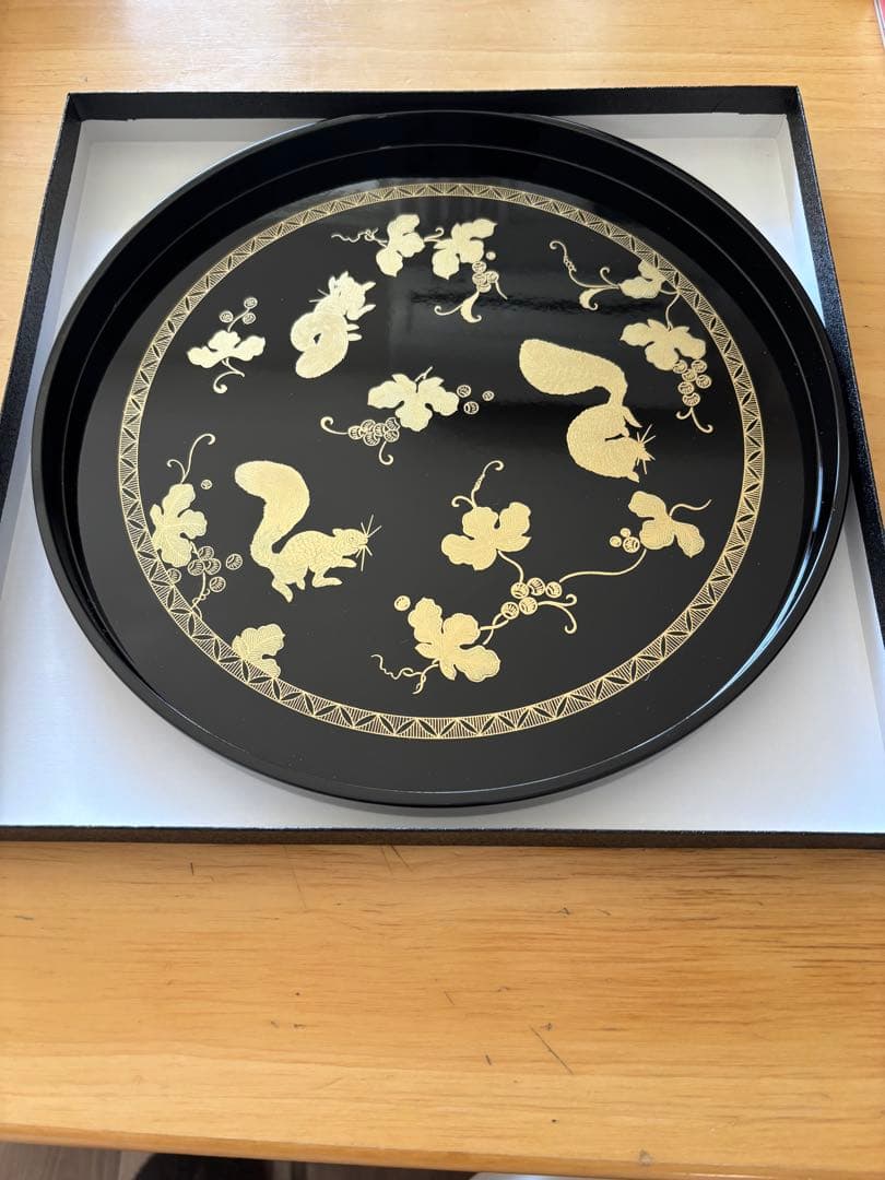 【未使用】丸盆 十寸 葡萄栗鼠粟鶉沈金太鼓樽 サントリー美術館　3枚