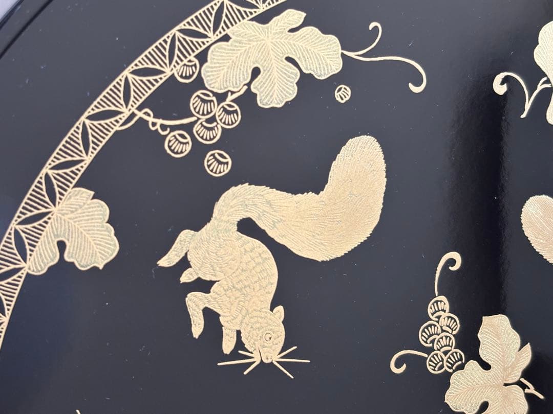 【未使用】丸盆 十寸 葡萄栗鼠粟鶉沈金太鼓樽 サントリー美術館　3枚